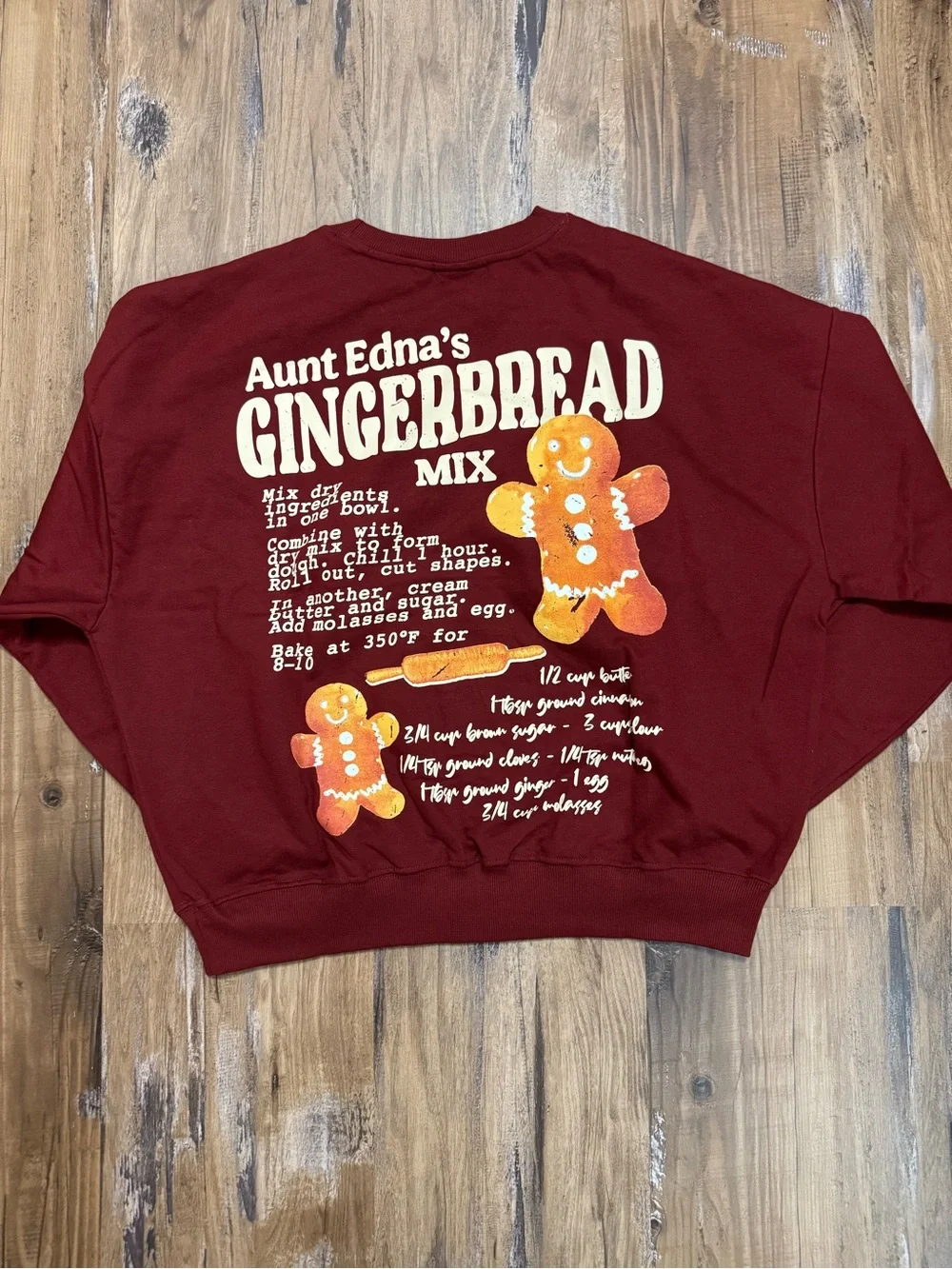 Aunt Edna's Gingerbread Mix Maroon Crewneck Sweater